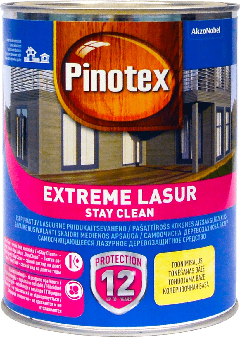 

Лазурь Pinotex Extreme Lasur - полуматовая водная пропитка для дерева, лазурная, самоочищающаяся, тик, 1 л (5302332)