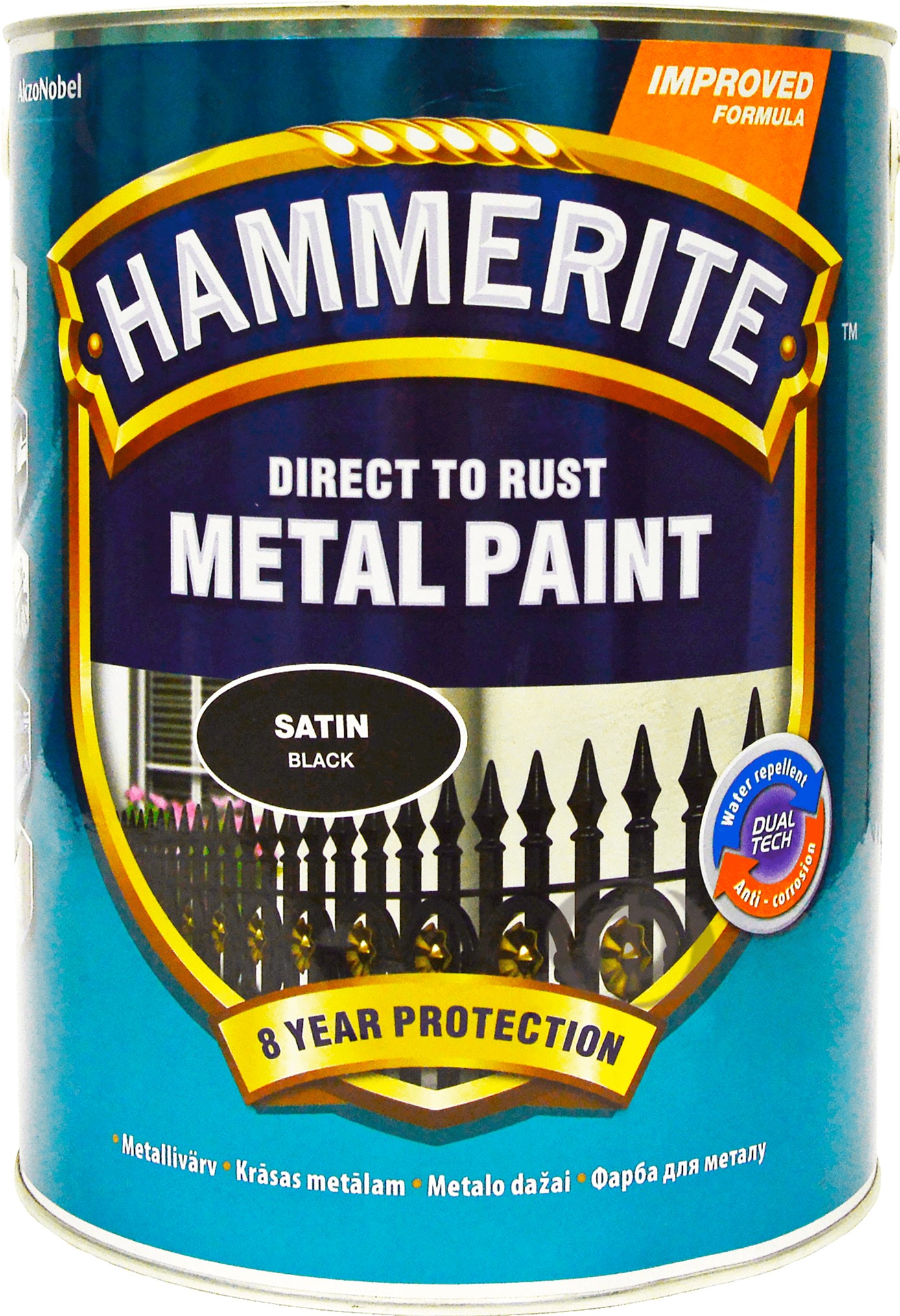 

Краска Hammerite Metal Paint Satin - полуматовая алкидная краска по металлу, защитная, черная, 5 л (5114925)