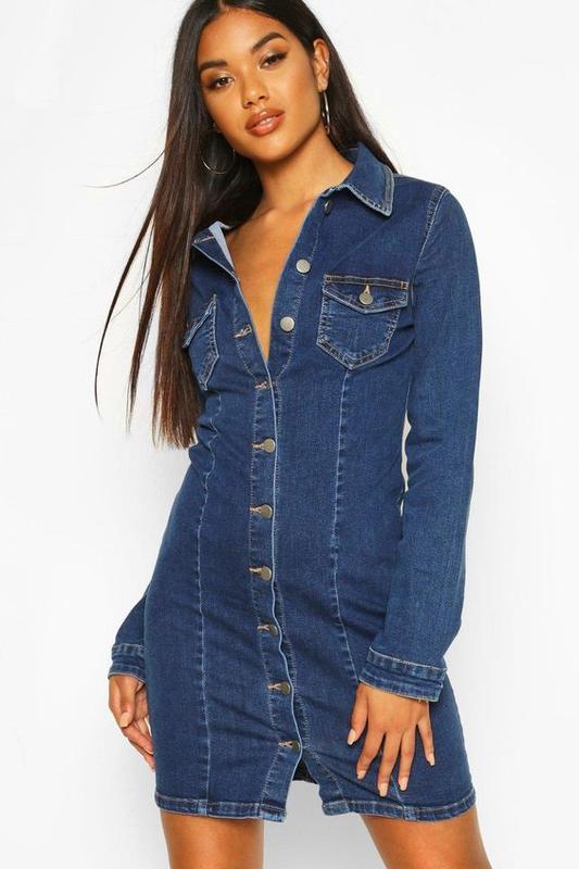 

Платье Boohoo джинсовое  синее, Платье Boohoo джинсовое M синее