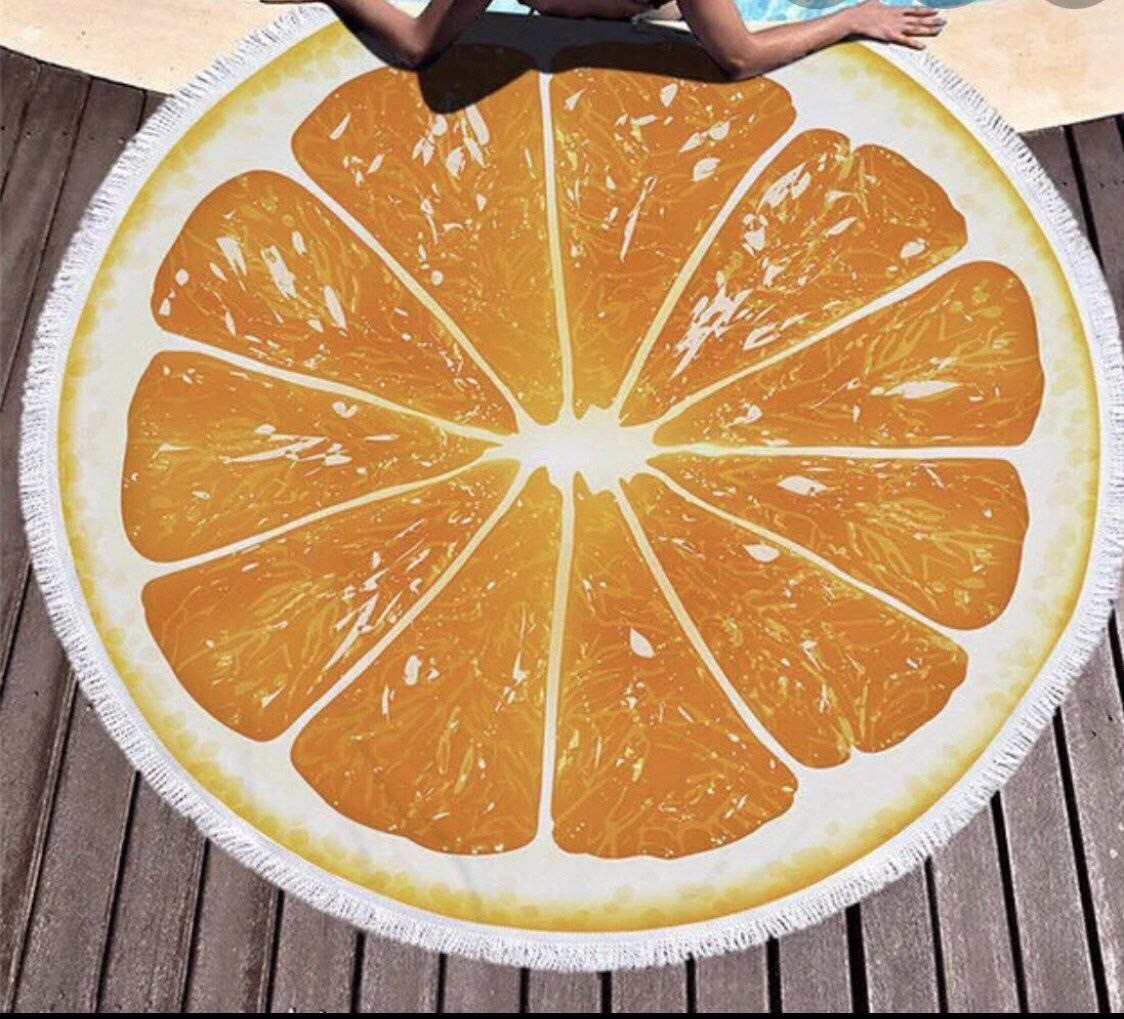 

Пляжное круглое полотенце Orange с бахромой покрывало подстилка коврик (диаметр 150 см) Микрофибра
