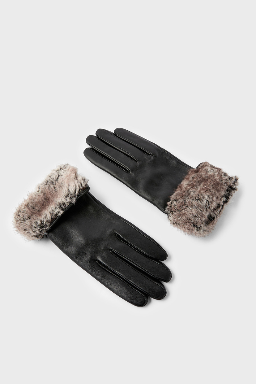 

Женские черные кожаные перчатки FAUX FUR TRIM LEATHE Accessorize M/L 992002