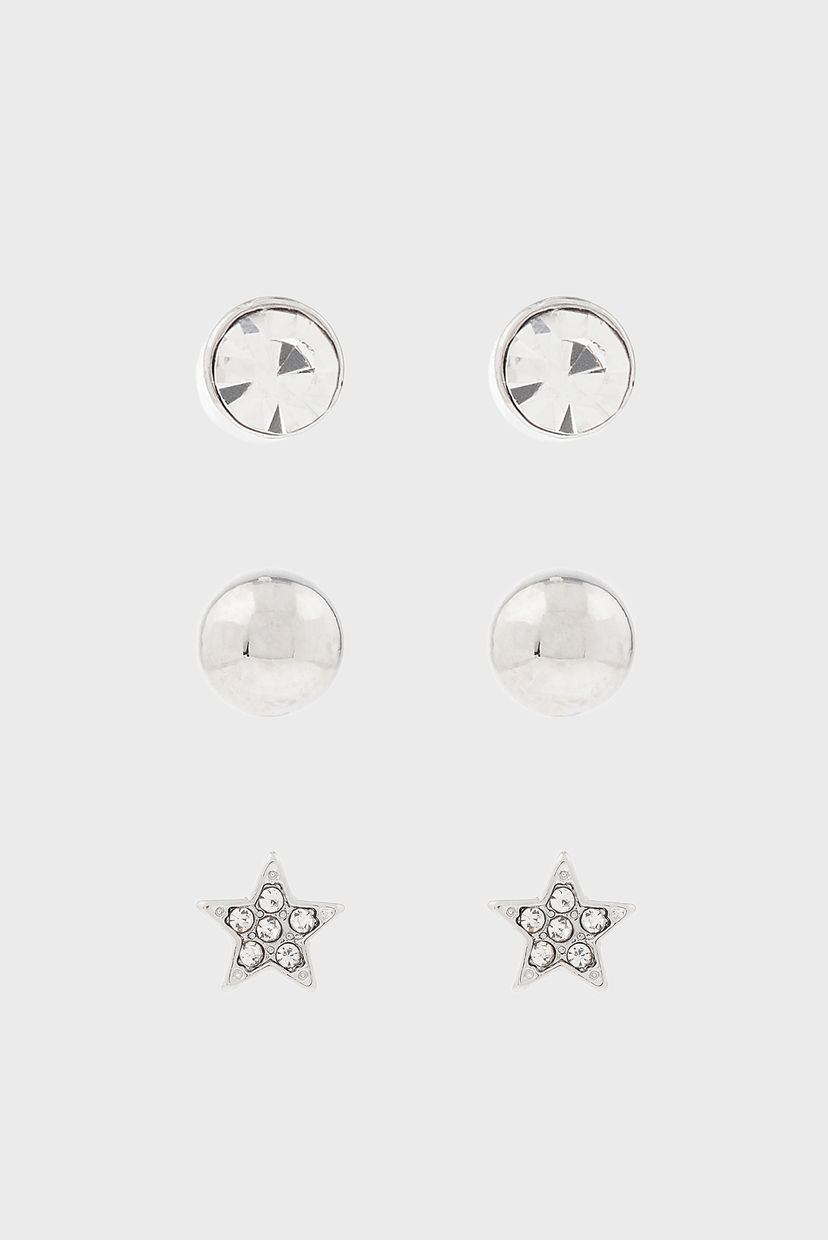 

Женские серебристые серьги STAR STUD (3 пары) Accessorize OS 881122