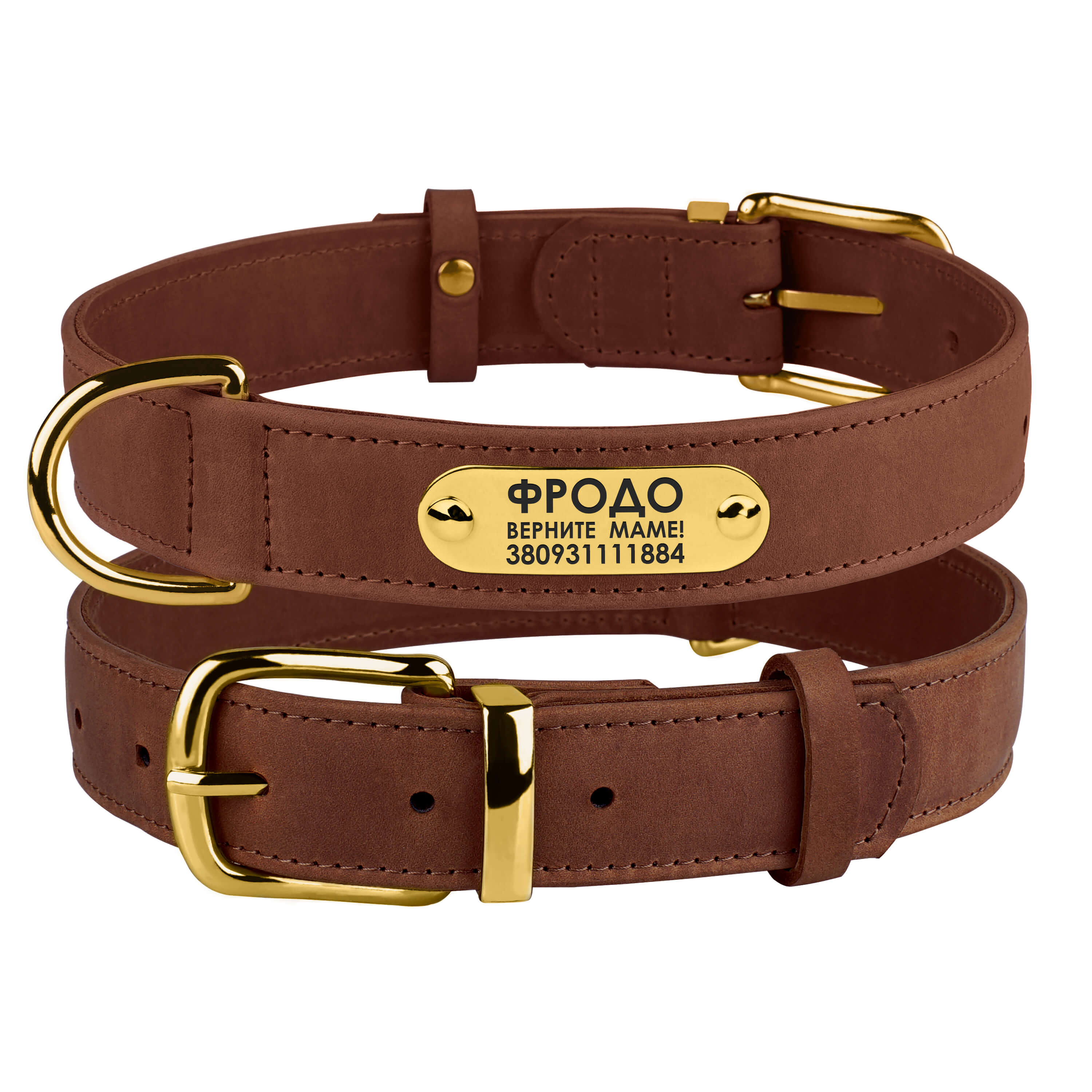 

Ошейник для Собак Кожаный с Гравировкой BronzeDog Crazy Коньячный 25 мм 38-49 см (00454)