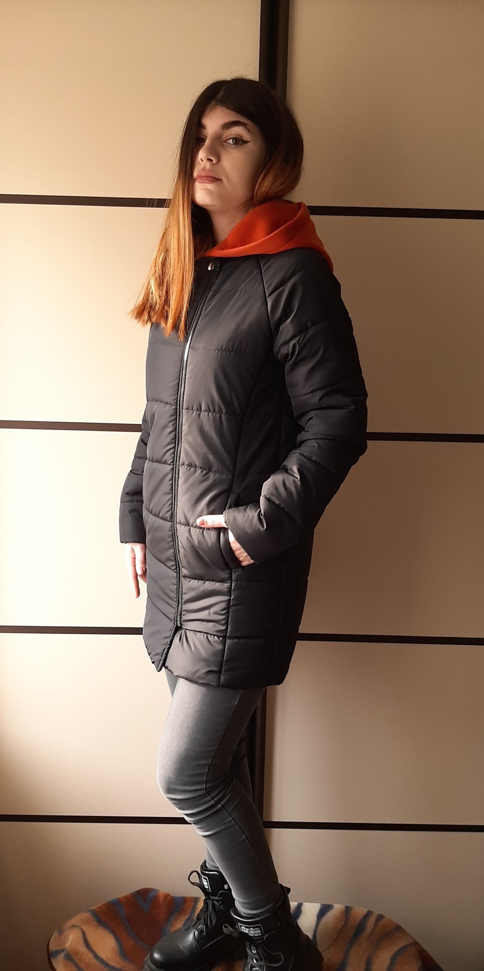 

Зимняя женская куртка с капюшоном До колен Зима N&T Vyazanka Плотная матовая плащевка 40 Черный