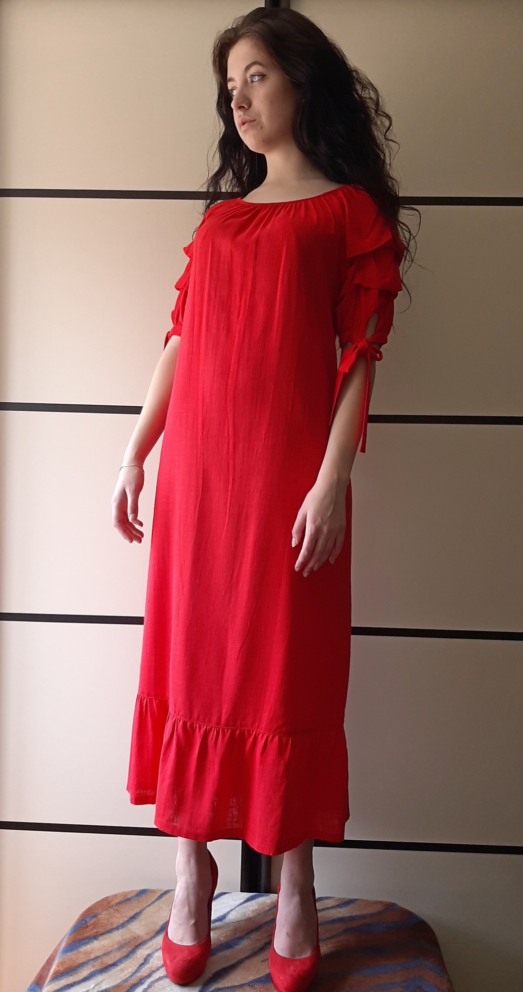 

Довге нарядне плаття Льон Три чверті Рута-С 4154 Пряме Розмір 44 (164-88-96) Червоний