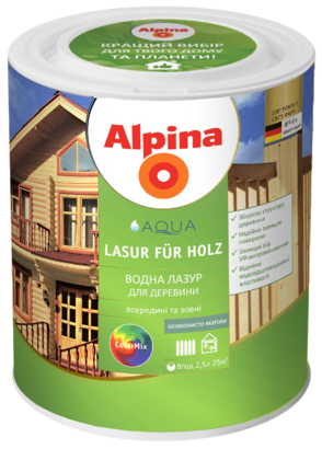 

Alpina Aqua Lasur fur Holz лазурь цветная для защиты древесины, акрилатная, водоотталкивающая, защищает от УФ-лучей (более 100 цветов на выбор)