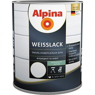 

ALPINA WEISSLACK алкидная универсальная эмаль шелковисто-матовая - БЕЛАЯ 0,75л