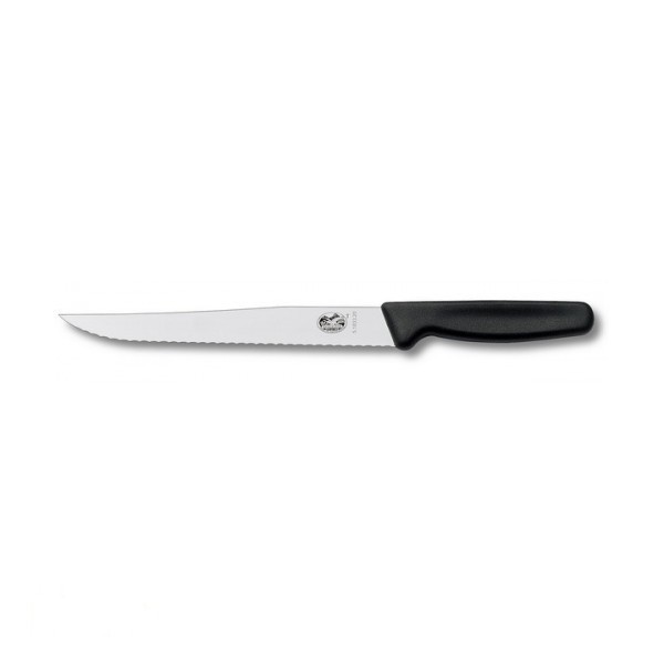 

Нож кухонный для нарезки Victorinox 20 см серрейтор чёрный, упаковка блистер