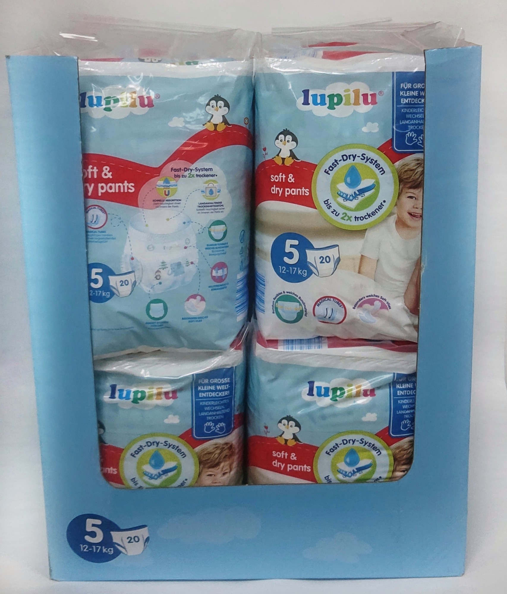 

Подгузники - трусики Lupilu Soft and dry 5 размер (12-17 кг) Box 180шт (9уп*20шт)