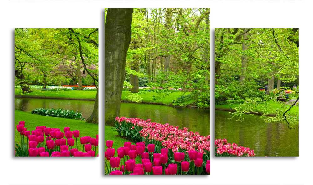 

Модульная картина LaPrint Тюльпаны и пруд 200x117 см