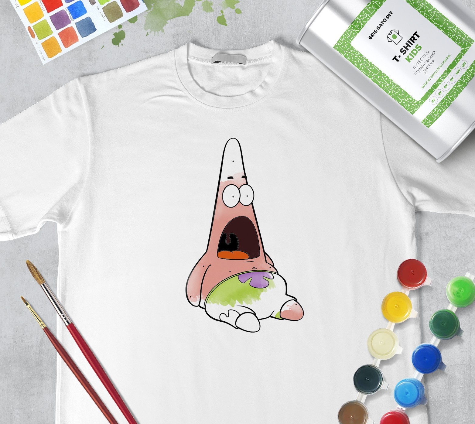 

Набор для рисования для мальчиков "Патрик Стар" Patrick Star" Футболка-раскраска белая (+краски и 2 кисточки) WallZoo 128см 7-8 лет