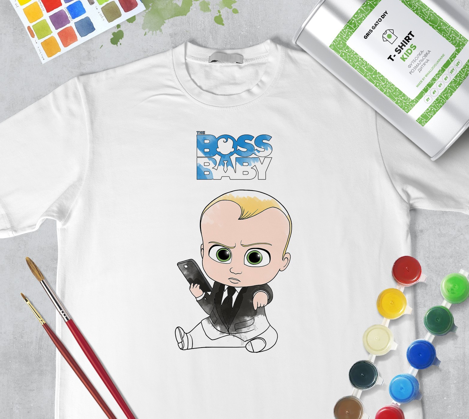 

Набор для рисования для девочек "Беби Босс" Boss Baby" Футболка-раскраска белая (+краски и 2 кисточки) WallZoo 128см 7-8 лет