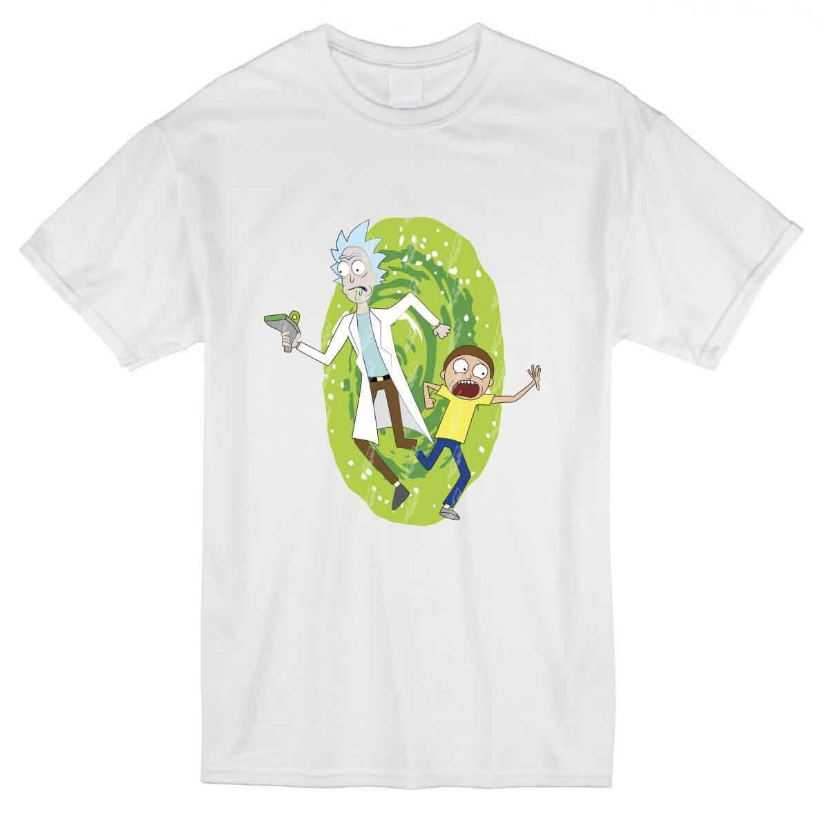 

​Футболка мужская с принтом "Комикс Рик и Морти Путешествие через портал*Comics Rick and Morty Travel through the portal" белая  TM WallZoo, ​Футболка мужская с принтом "Комикс Рик и Морти Путешествие через портал*Comics Rick and Morty Travel through the 