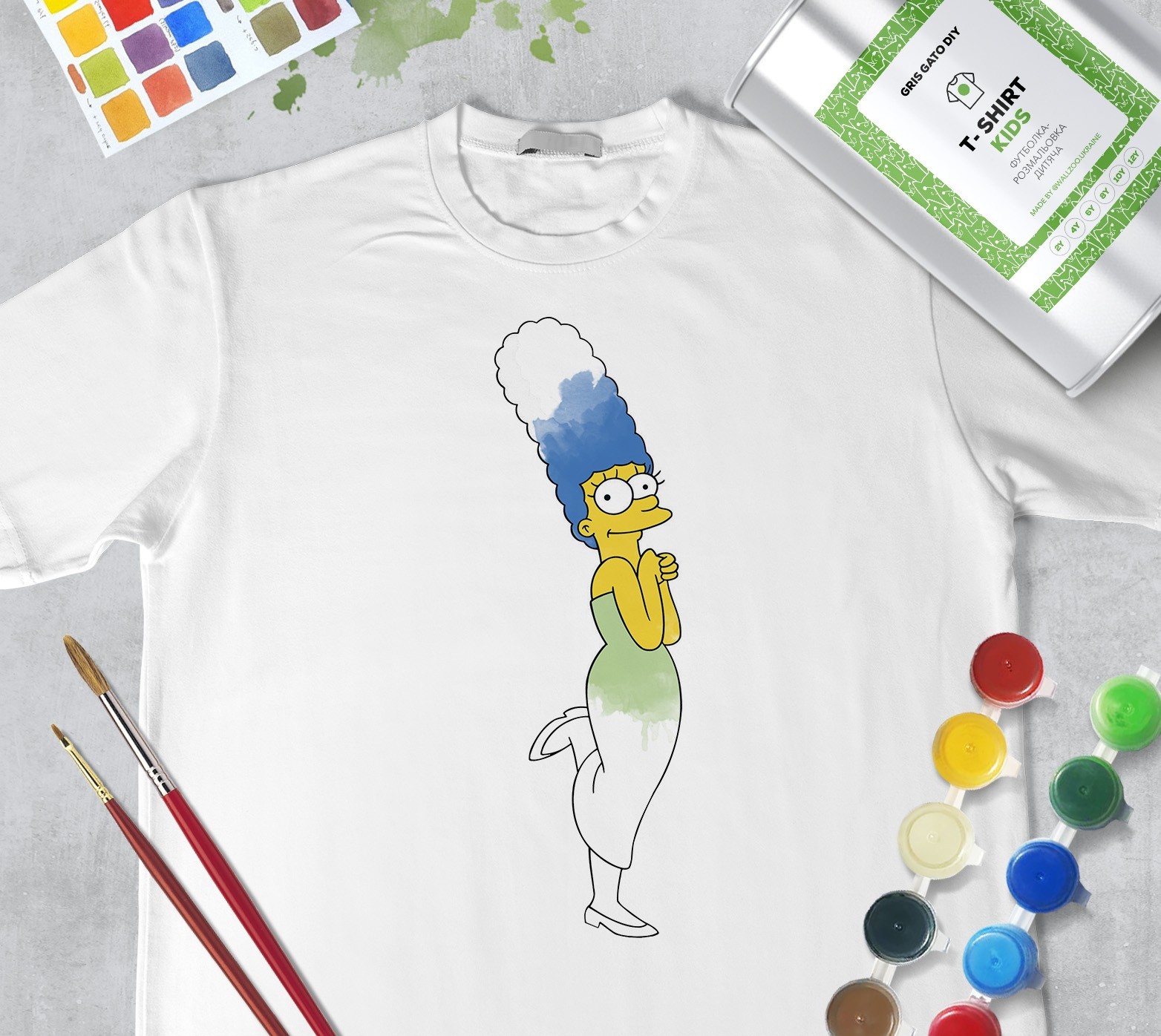 

Набор для рисования для мальчиков "Мардж Симпсон" Marge Simpson" Футболка-раскраска белая (+краски и 2 кисточки) WallZoo 140см 9-11 лет