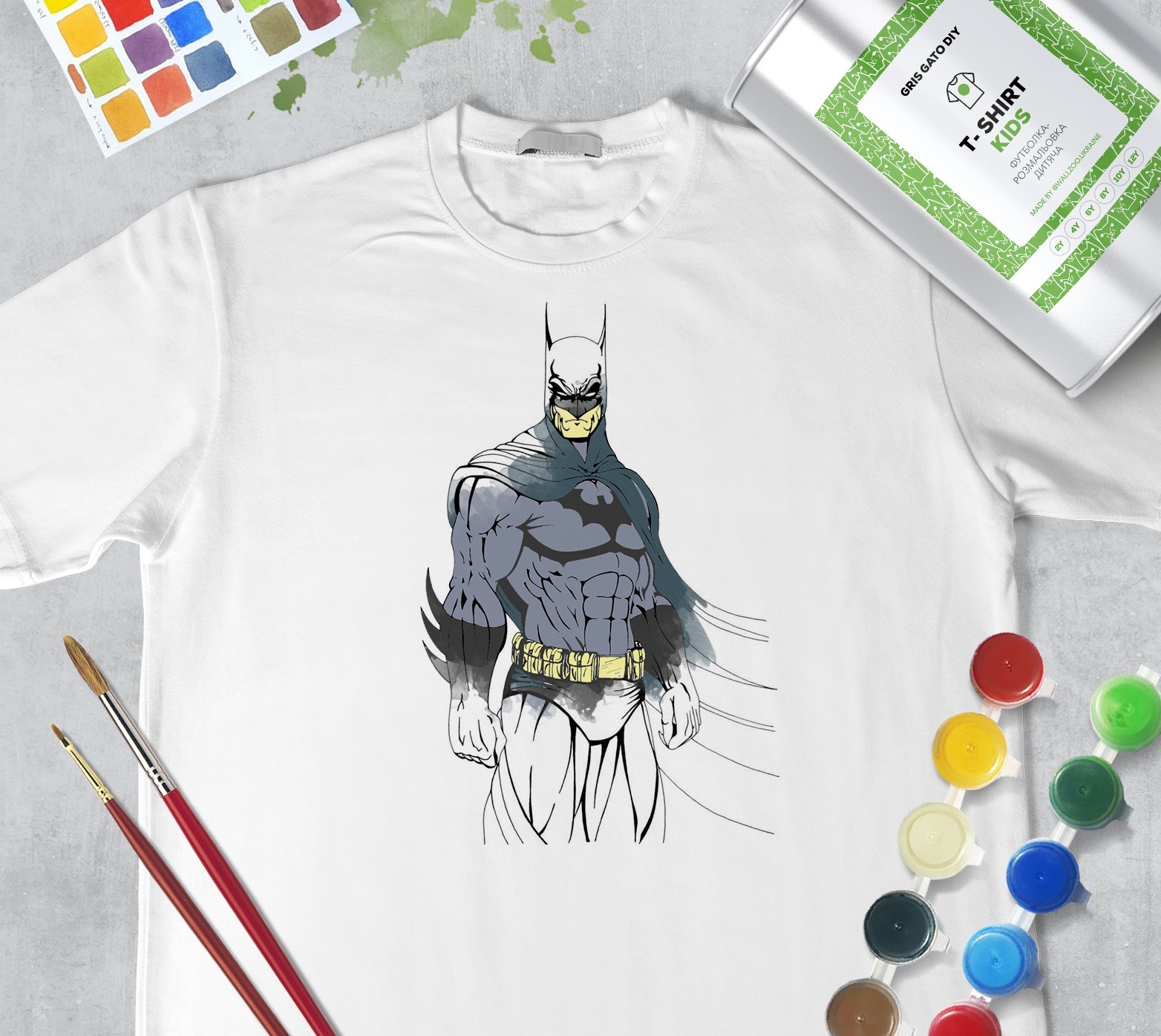 

Набор для рисования для мальчиков "Бетмен" Футболка-раскраска белая (+краски и 2 кисточки) WallZoo 152см 12-14 лет