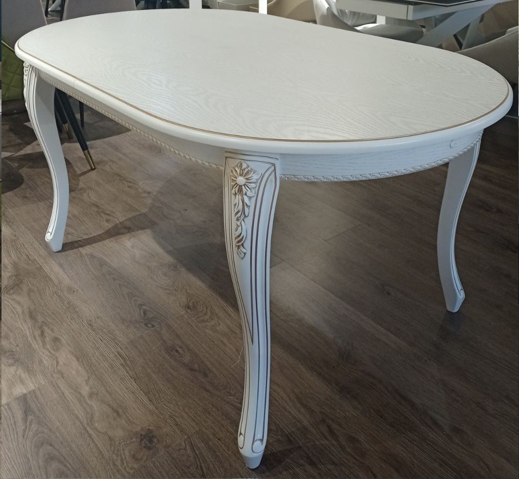

Обеденный стол Линда, Tes Mobili, 1400/1800*900*740, white jasmine, gold patina