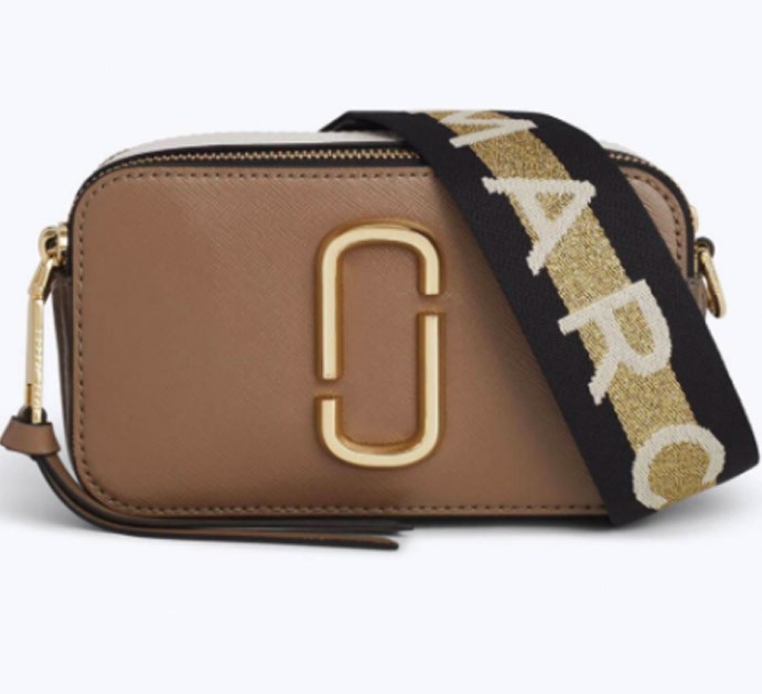 

Кожаная женская сумка - клатч через плечо Marc Jacobs Snapshot Camera Bag French Grey Multi коричневая