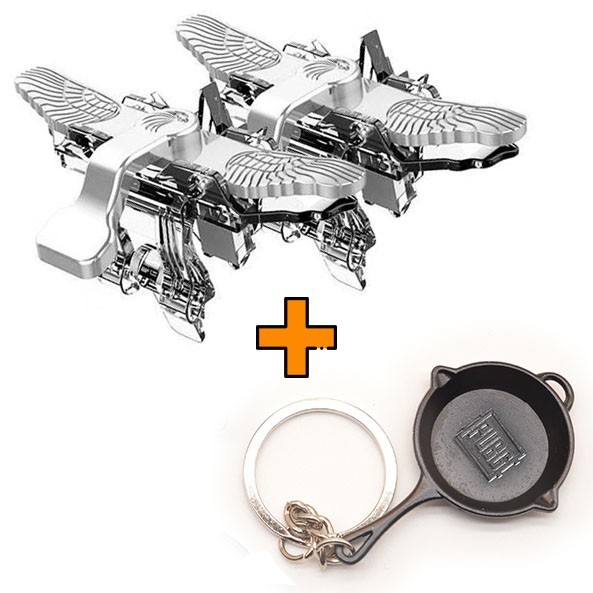 

Игровые контроллеры Marpiel Fallen Angel (геймпад триггеры курки для смартфона для PUBG) серебряные + сковородка