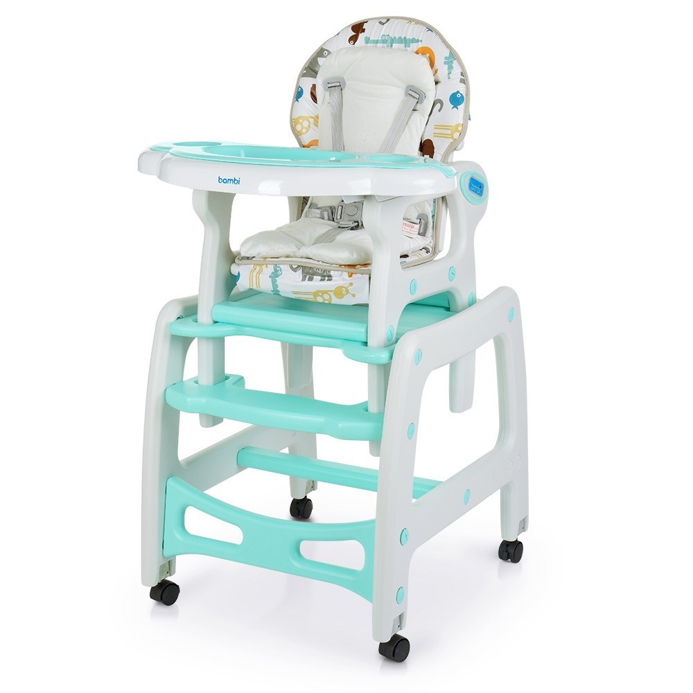 

Стульчик для кормления BAMBI M 1563 Animal Mint бирюзовый трансформер, качалка