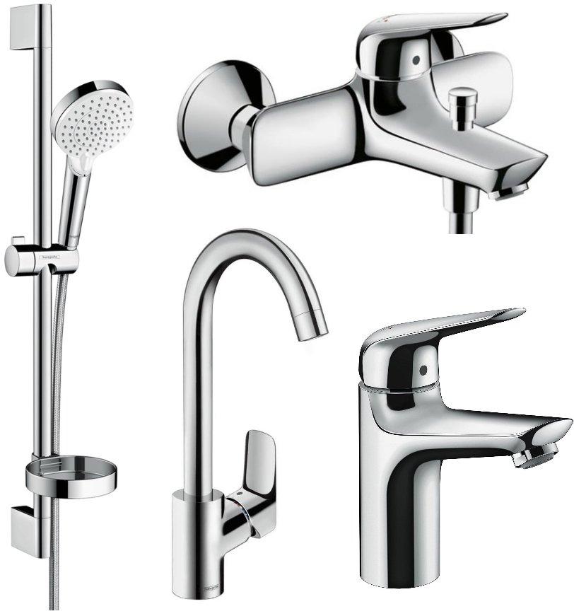 

Набор смесителей HANSGROHE Novus 1242019 (71030000+71040000+26553400+71835000) с кухонным смесителем