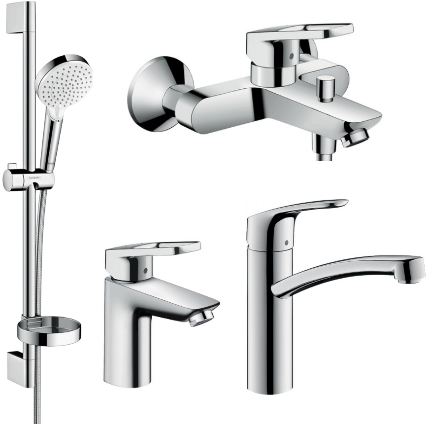 

Набор смесителей для ванны HANSGROHE Logis Loop 1232019 (71151000+71244000+26553400+73885000) с кухонным смесителем