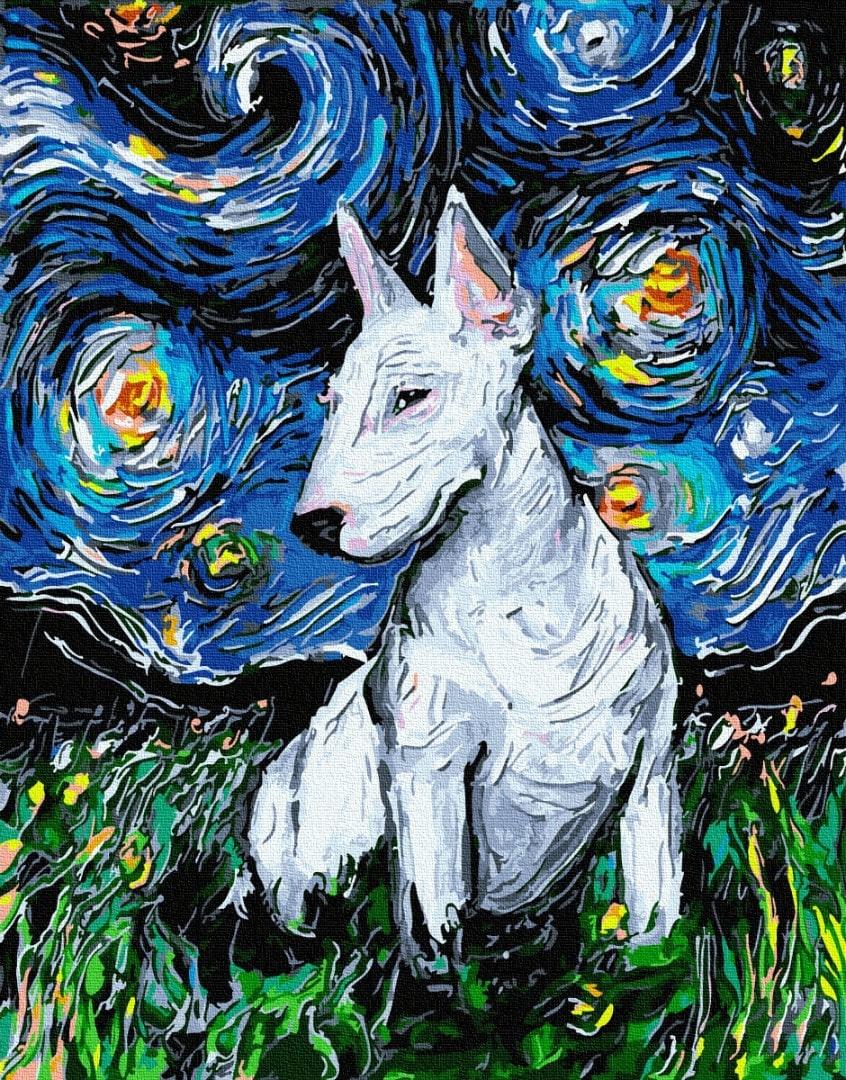 

Картина по номерам "Бультерьер в звездную ночь" BrushMe холст на подрамнике 40x50см GX34262