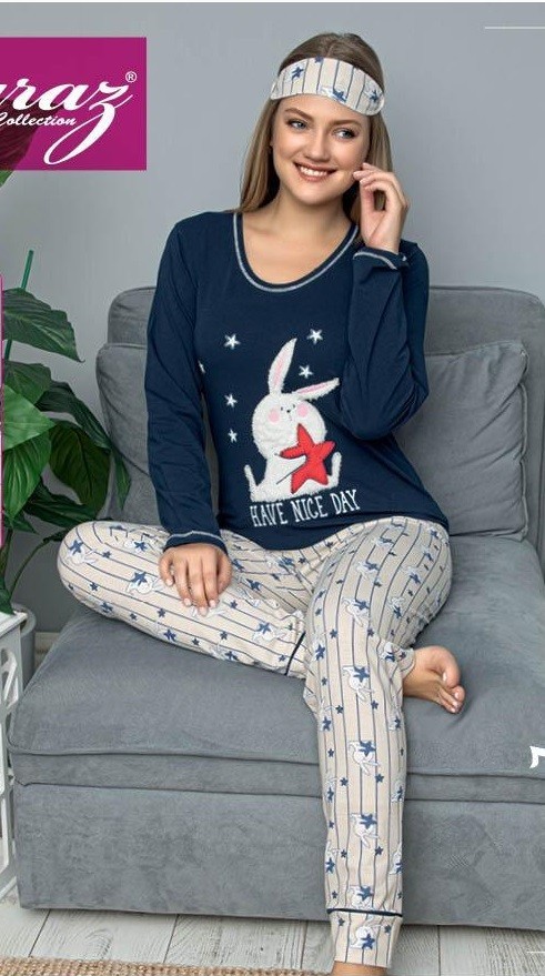 

Женская пижама (кофта + брюки) в ткани хлопок Have nice day XL Сине-белая