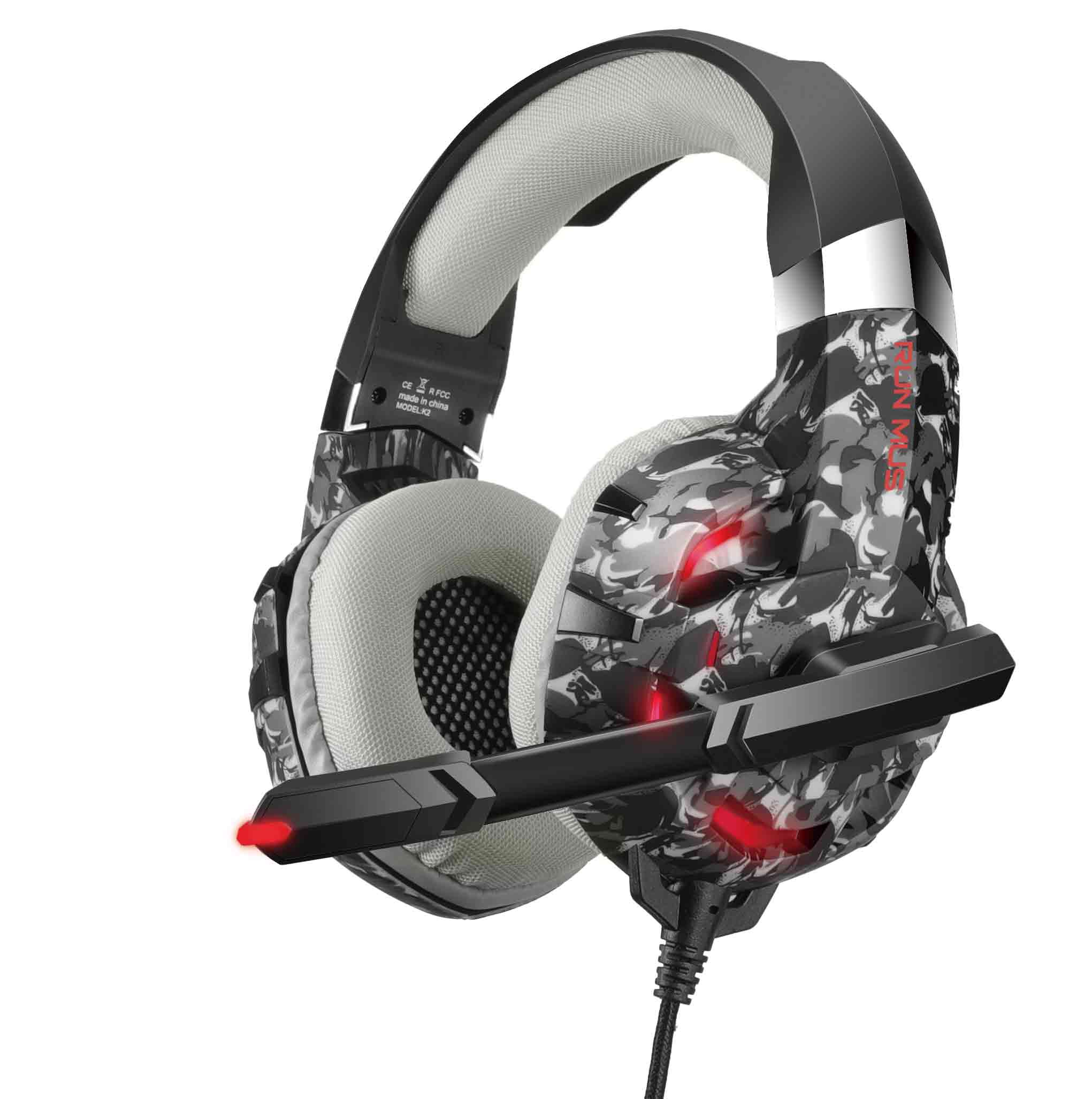 

Игровые наушники накладные RUN MUS Gaming with LED K2a Camouflage-Grey