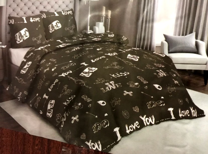 

Комплект постельного белья Бязь Gold евро размер 200*215 "I Love you" темное