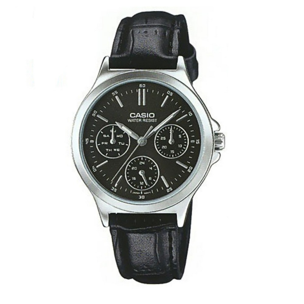 

Женские кварцевые часы Casio Black наручные классические на кожаном ремешке + коробка (1006-1859)
