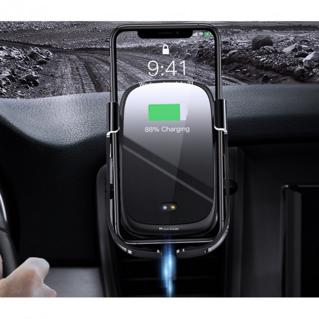 

Автомобильный держатель с беспроводной зарядкой Baseus Rock-solid Electric Holder Wireless charger (WXHW01-01) Black