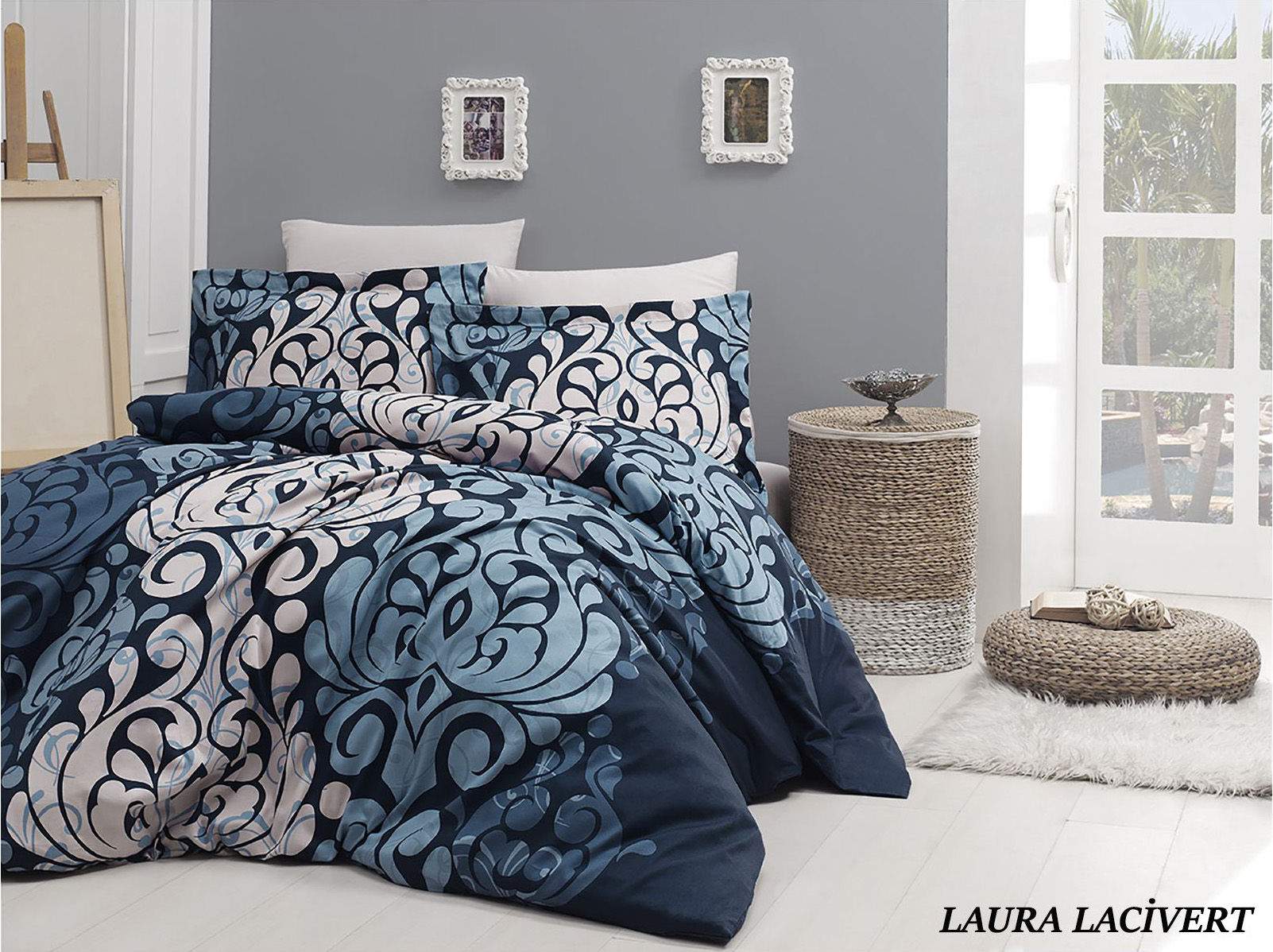 

Постельное белье Cotton Satin 160 х 220 см семейный Laura Lacivert First Choice k-31073