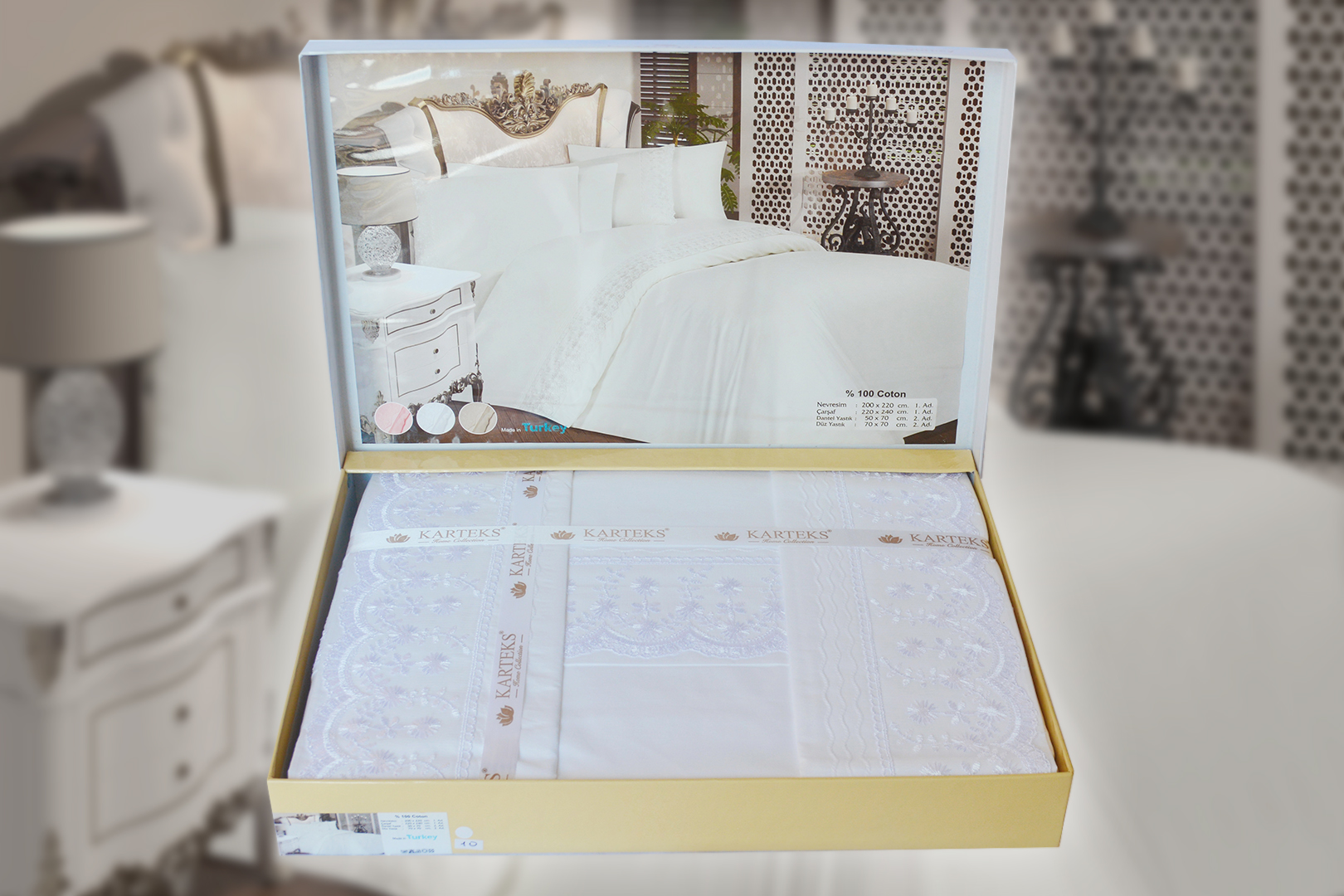 

Постільна білизна Percal lux 200×220 Wedding v10 White Karteks k-2110-10-1
