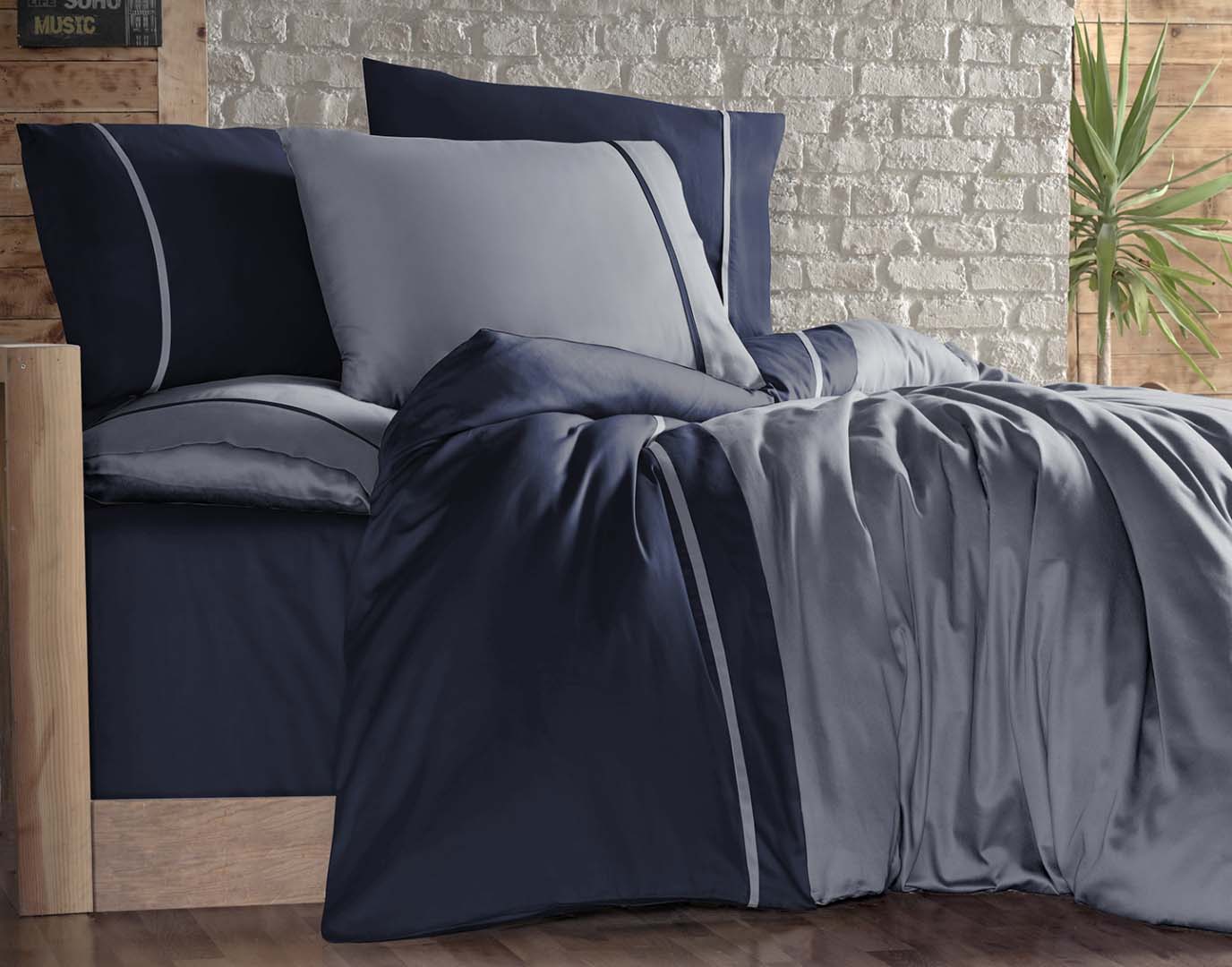 

Постельное белье Cotton Satin 200 х 220 см Duet Style Grey-Navy Blue First Choice k-1940-21