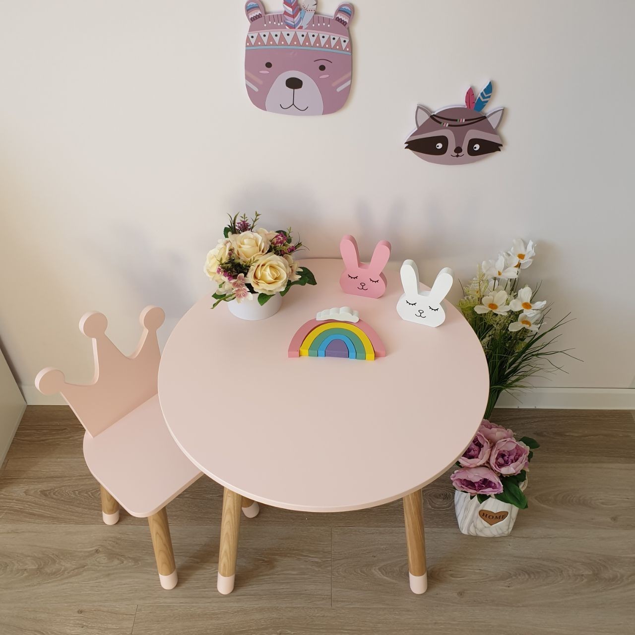 

Комплект детский Scandik Kid стол круглый стул корона Цвет персиковый