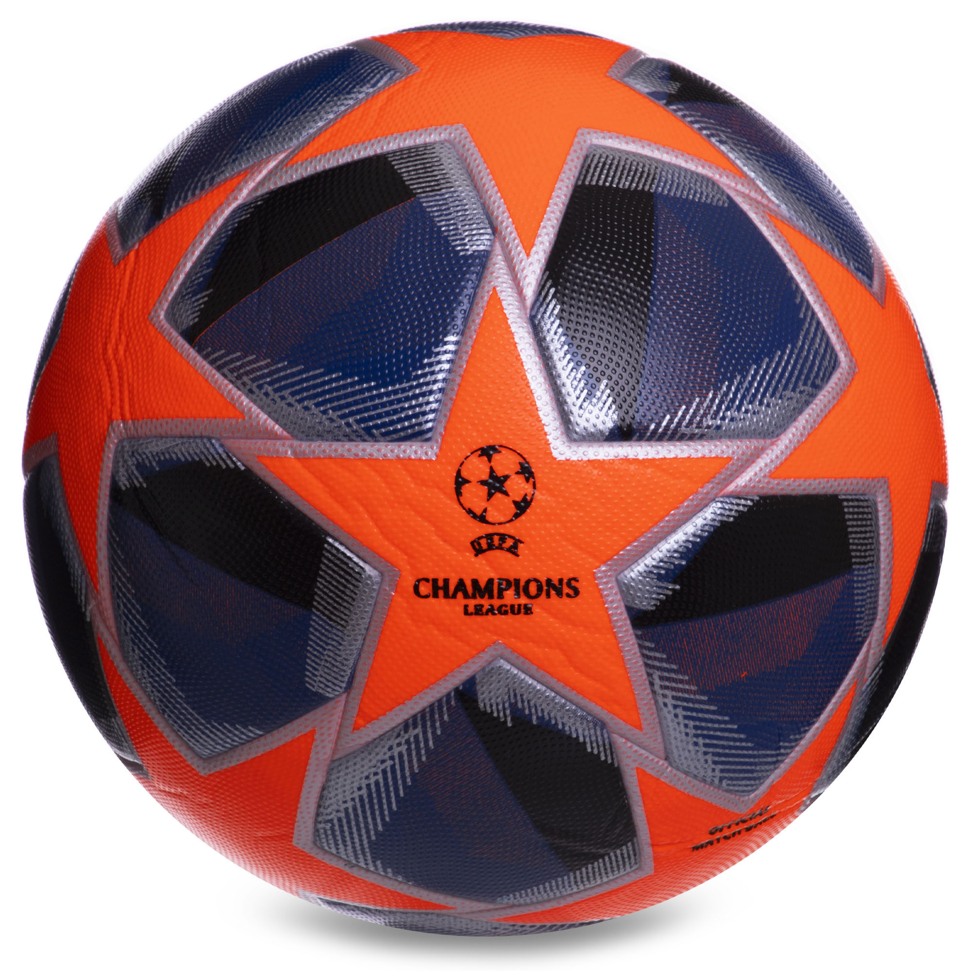 

Мяч футбольный ламинированный Клееный CHAMPIONS LEAGUE FB-2803 (№5, оранжевый-серебряный-синий)