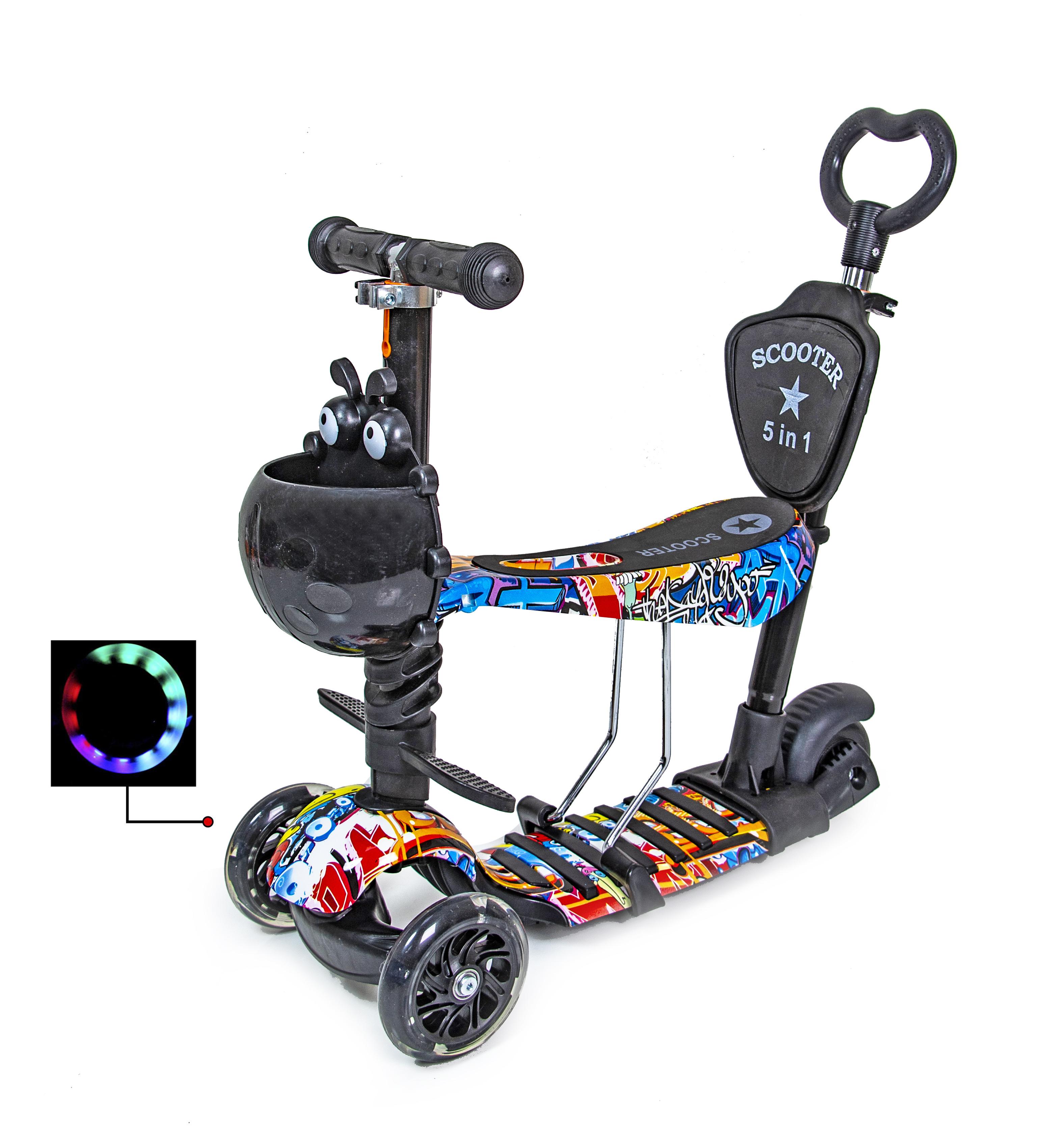 

Детский самокат Scooter 5 в 1 ""Graffiti"" черный S-1617629379