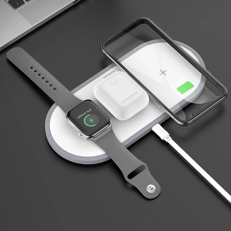 

Беспроводное зарядное устройство Hoco 3в1 QC 3.0 для iPhone+iWatch+AirPods