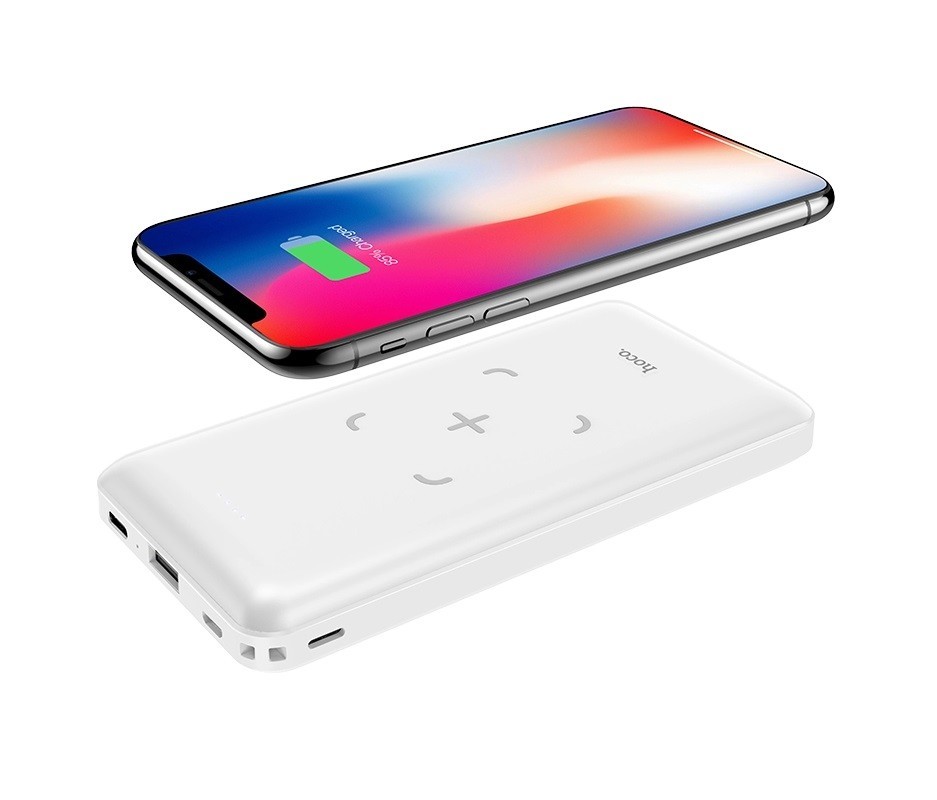 

Powerbank Hoco 10000mAh с беспроводной зарядкой для iPhone/Android white