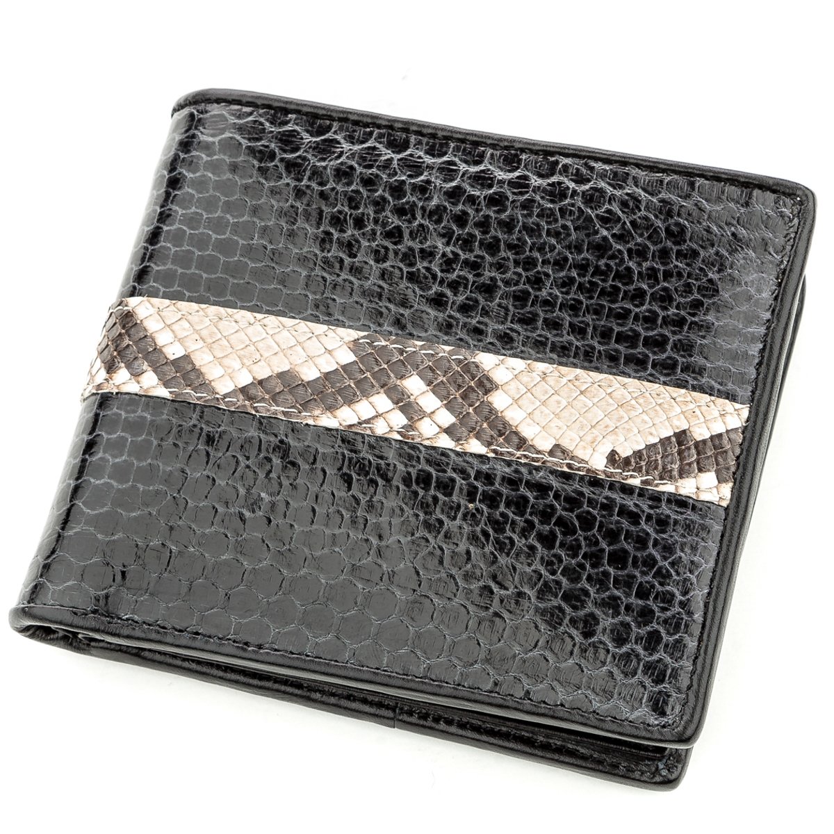 

Мужской кожаный кошелек SNAKE LEATHER 11х9 см Черный 000155534