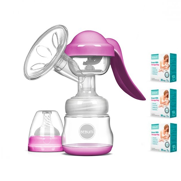 

Ручной молокоотсос Bebumi BM Pro (pink) + силиконовая массажная насадка + пакеты для хранения грудного молока Bebumi 90 штук