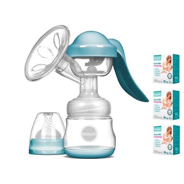 

Ручной молокоотсос Bebumi BM Pro (blue) + силиконовая массажная насадка + пакеты для хранения грудного молока Bebumi 90 штук