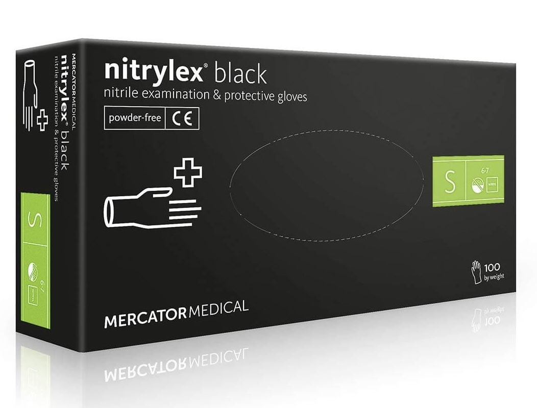 

Перчатки нитриловые (S) Mercator Medical Nitrylex Black черные 100 шт 50 пар (10уп/ящ)