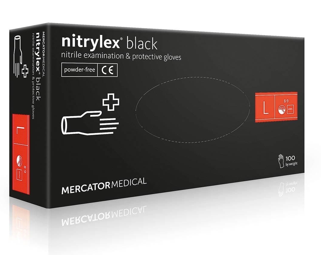 

Перчатки нитриловые (L) Mercator Medical Nitrylex Black черные 100 шт 50 пар (10уп / ящ)