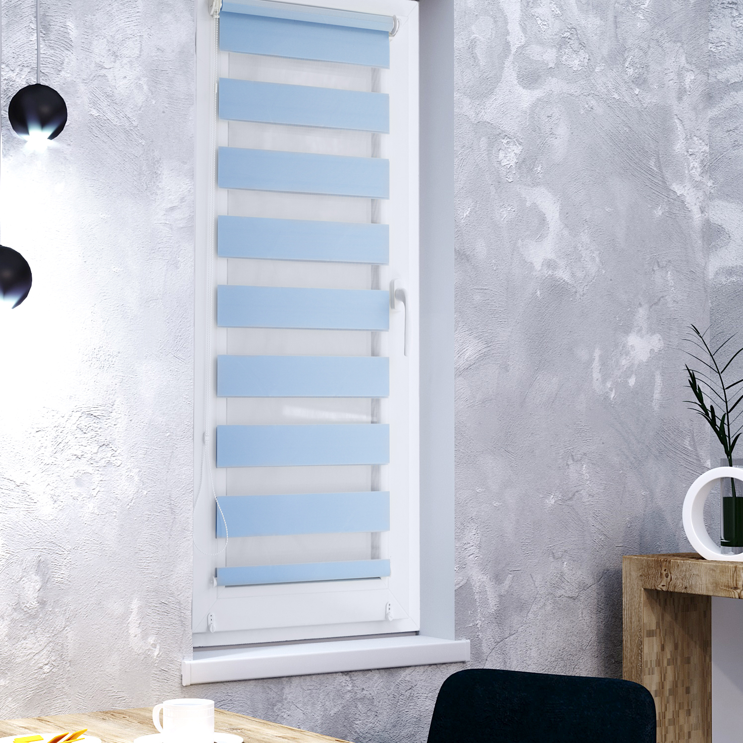 

Тканевой ролет Roll deLuxe День Ночь Голубой 90см*160см