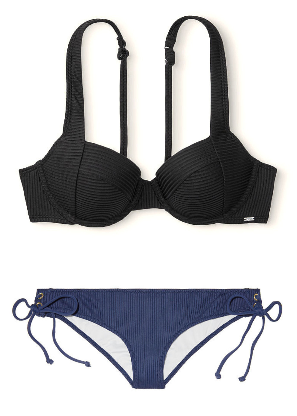 

Раздельный купальник от Victorias Secret топ с пушап и плавки art706036 (Черный/синий, размер L)