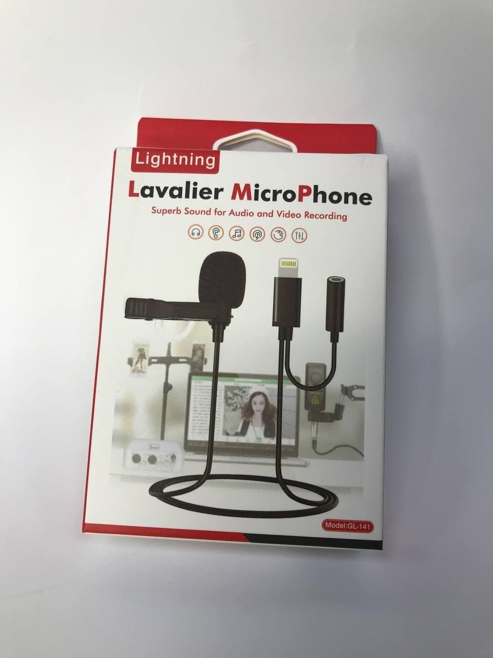 

Петличный микрофон lavalier GL-141 Lightning для iPhone iPad с дополнительным разъемом AUX Jack 3.5