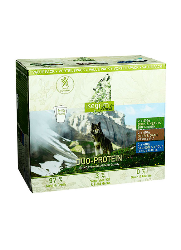 

Набор DUO-протеиновых паучей для собак Isegrim Roots Multipack 6 x 410г