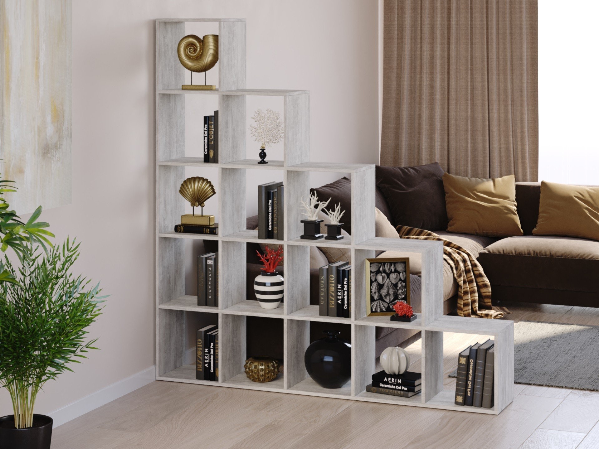 

Стеллаж горка, перегородка для комнаты Moreli Stina В1776*Ш1776*Г300 Бетон