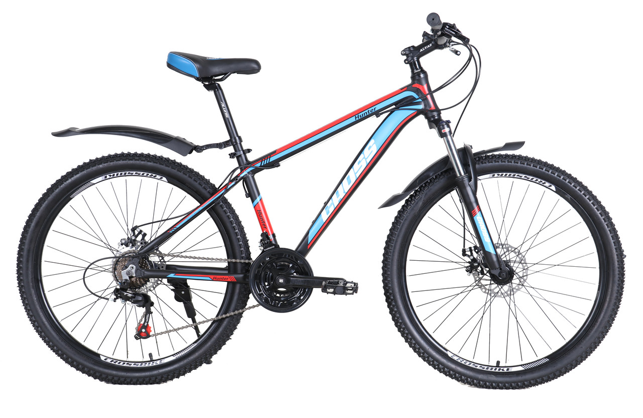 

Велосипед горный спортивный со скоростями CROSS Hunter 27,5" 17" 2021 черный с красным